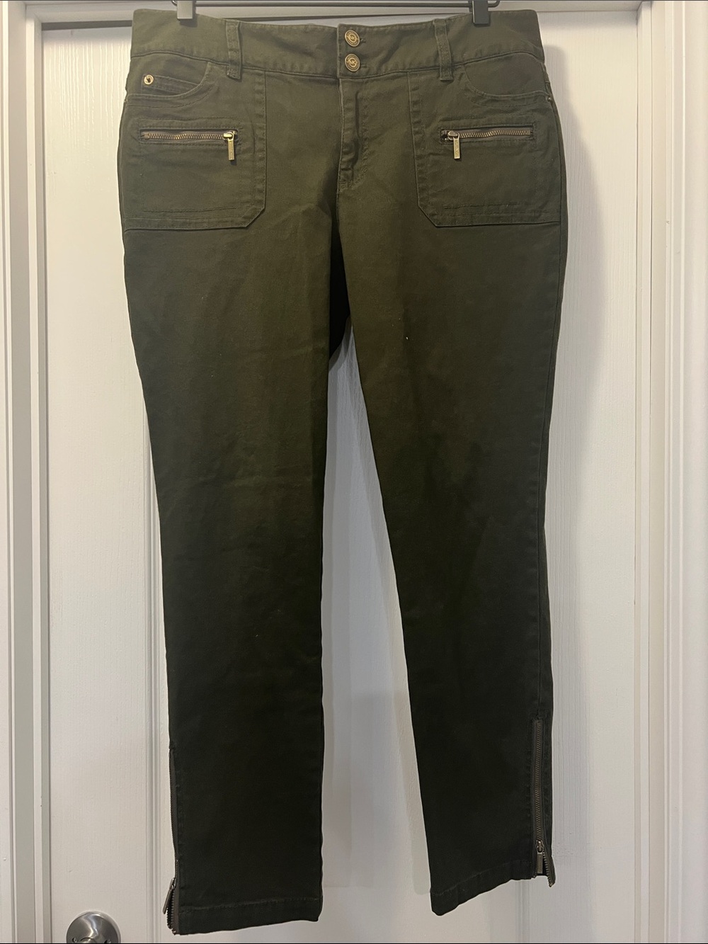 MICHAEL Michael Kors Olive Green Cropped Ankle Zip Pants